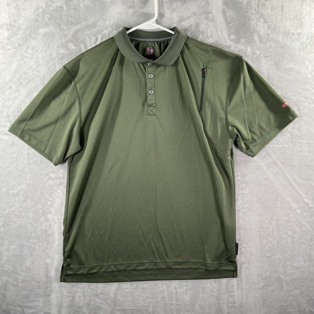 ScottEVest Shirt men's Large Polo Performance TEC Green Zip Pocket Short Sleeve